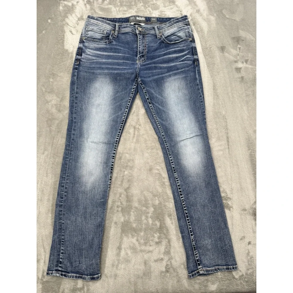 Buckle BKE Jeans Mens 36R Carter Blue Denim Casual Pants Whiskers Straight Leg